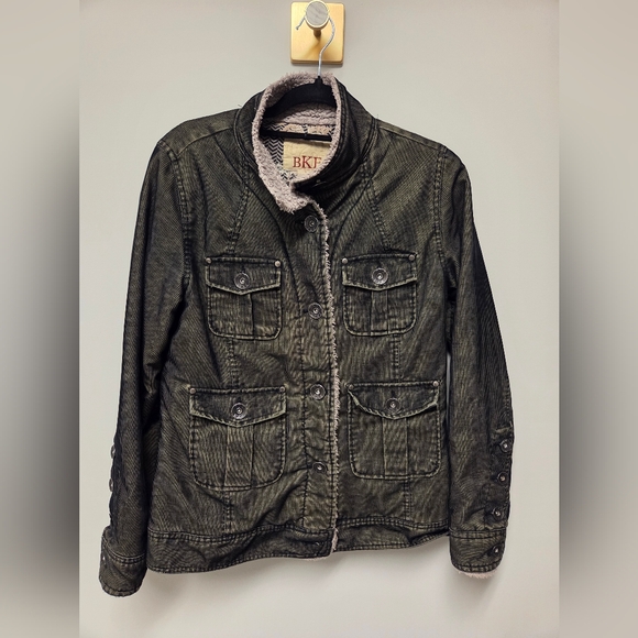 BKE Women's Black Distressed Corduroy Jacket with Sherpa Lining, size Large - Picture 1 of 5